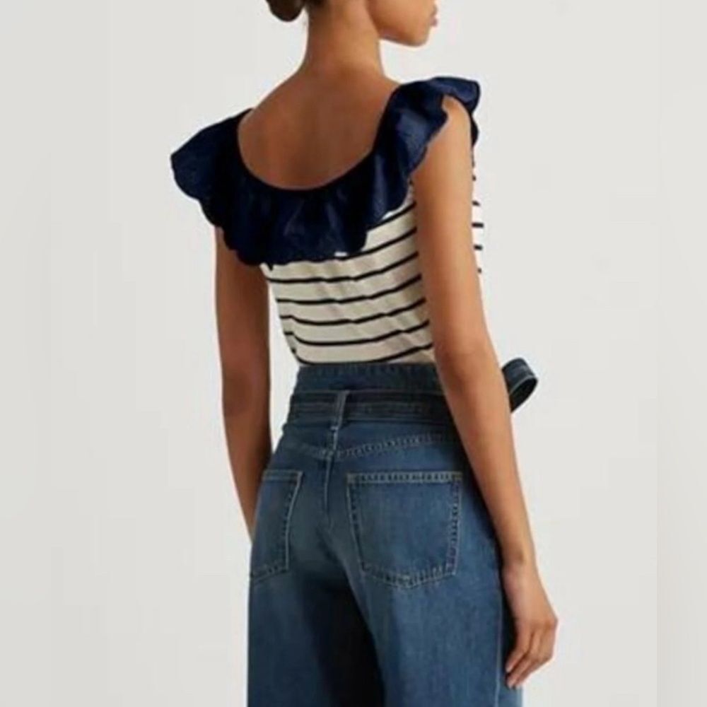 Lauren Ralph Lauren Striped Eyelet Ruffle Top, Cap Sleeve Round Neck Size XL NWT - Picture 3 of 14